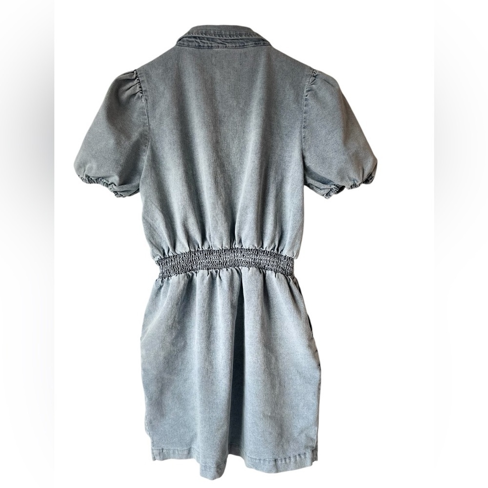 Blue Blush Cotton Blend Faux Denim Balloon Sleeve Dress - Picture 10 of 16